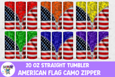 American Flag Color Camouflage Zipper Tumbler Wrap Bundle